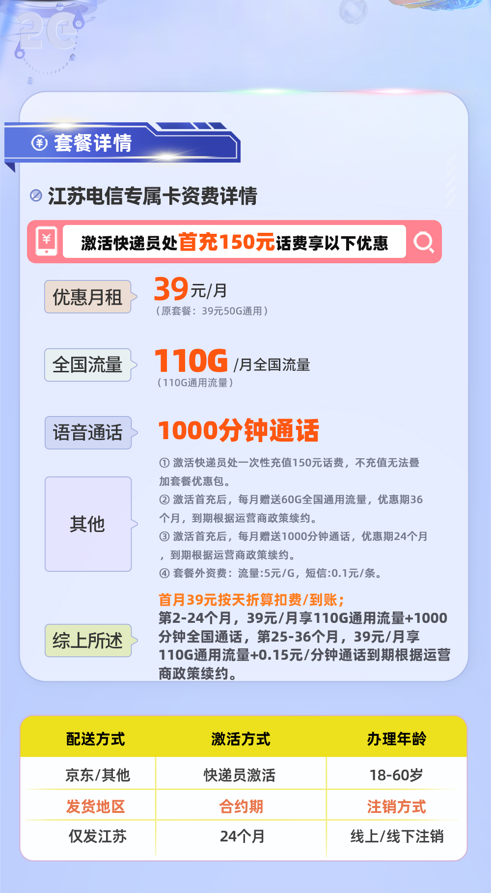 江苏电信专属卡 详情图 1