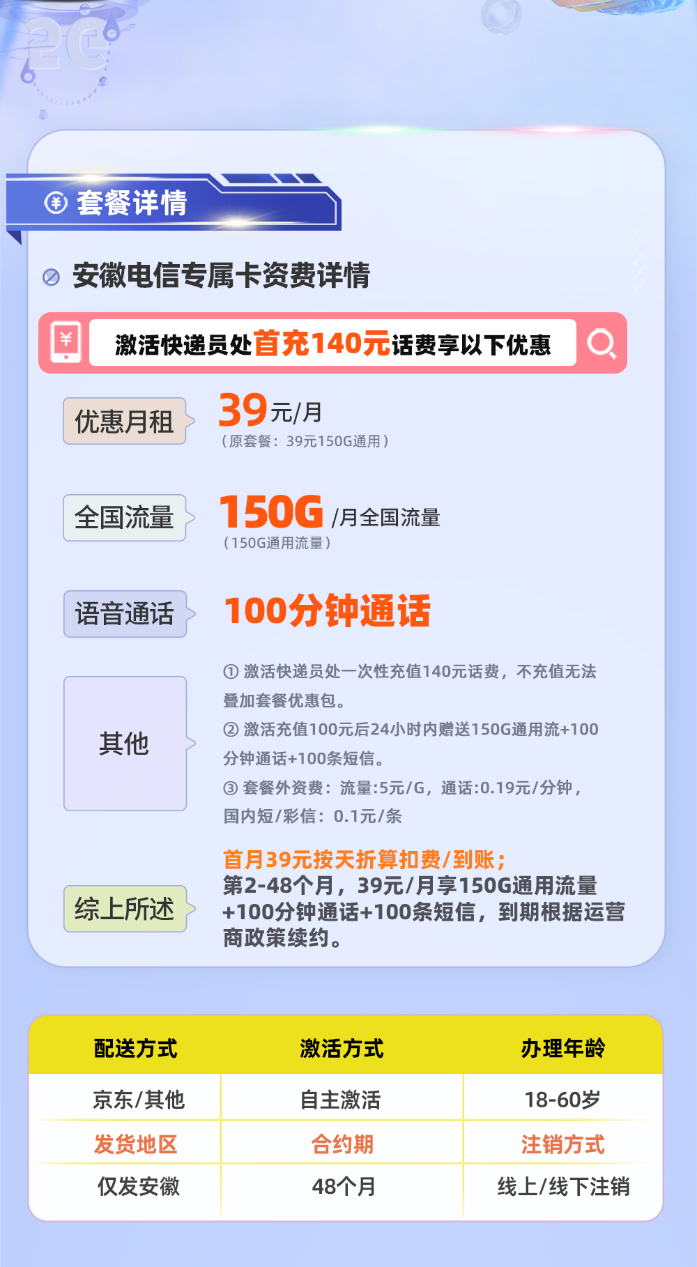 安徽电信专属卡 详情图 1
